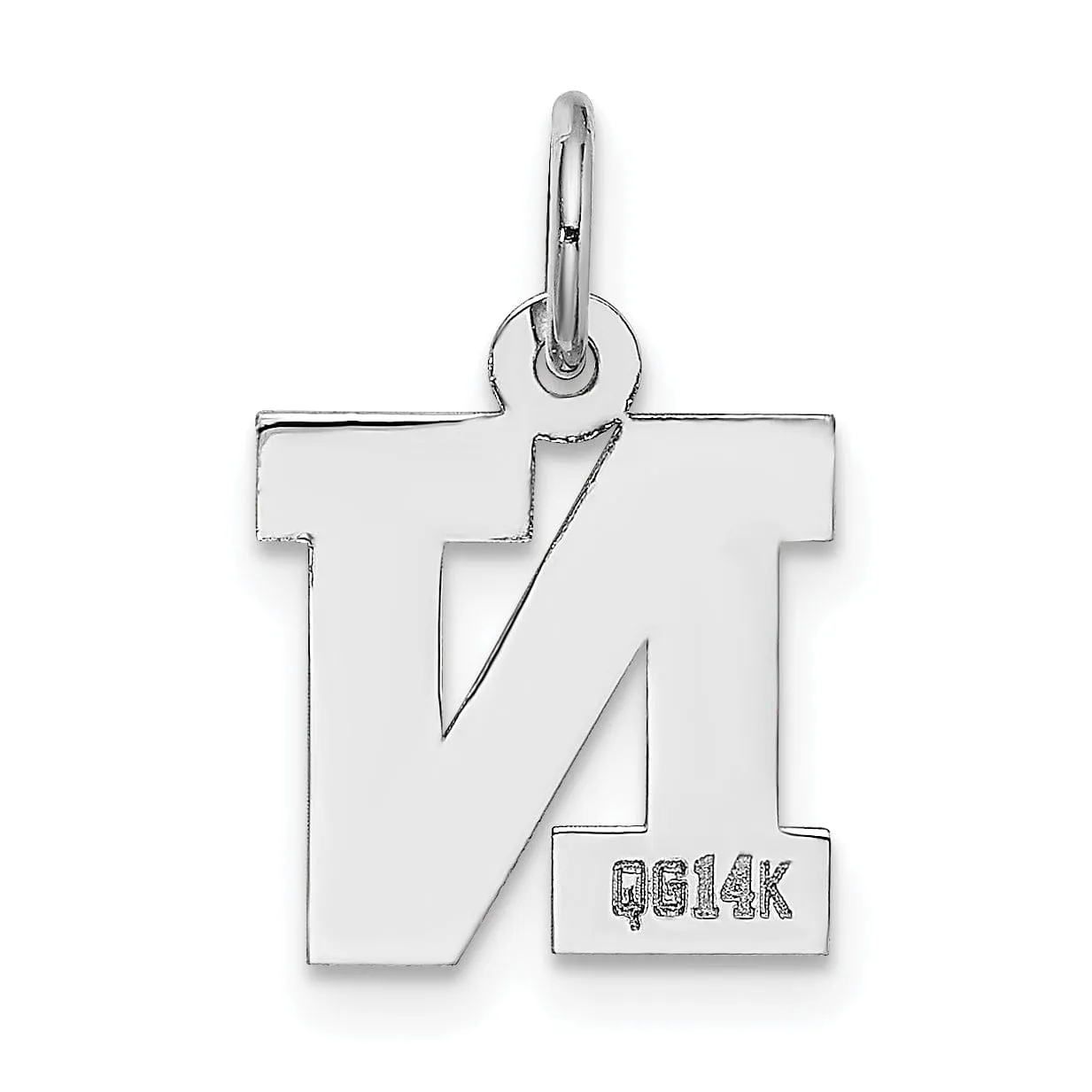14k White Gold Small Block Design Letter N Initial Pendant