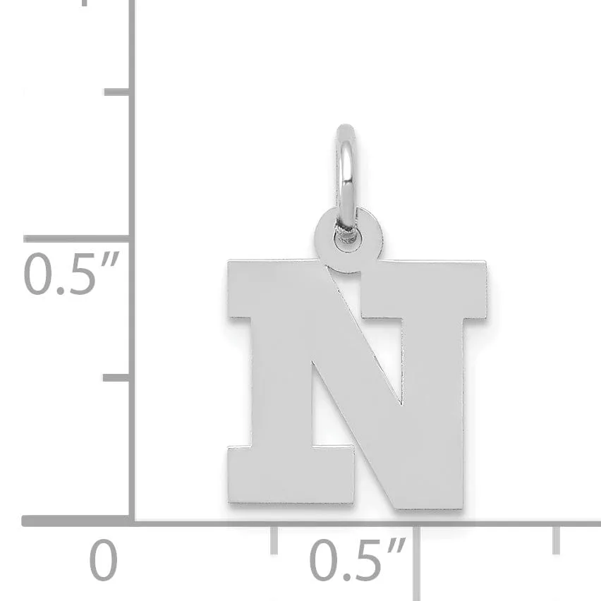 14k White Gold Small Block Design Letter N Initial Pendant